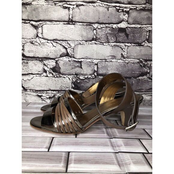 Nanette Lepore Silver Patent Brown Leather Ankle Straps Heels Women Sz 38EU/7.5M - Picture 10 of 16